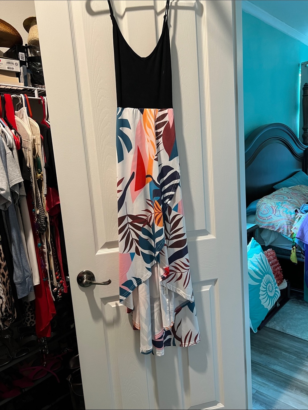 Black & Multi Tropical-Print Maxi Jumpsuit